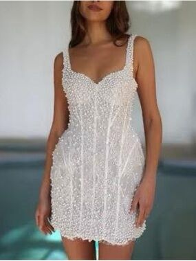 Rosie etienne PEARL dress
Beaded White Mini Dress - Elegant Party Dress